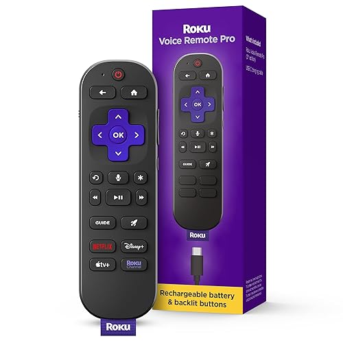 Roku Voice Remote Pro (2nd Ed.) | Rechargeable TV Remote Control with Hands-free Voice Controls, Backlit Buttons, & Lost Remote Finder - Replacement