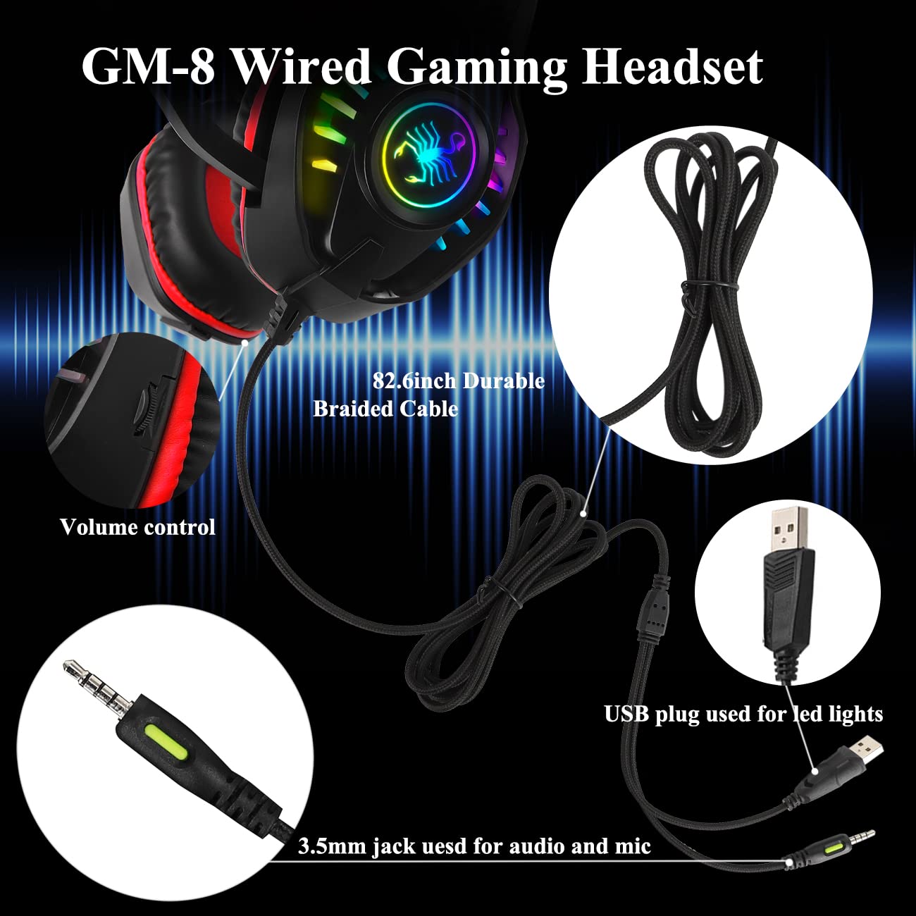 SVYHUOK Pro Gaming Headset for PC PS4 Xbox One Surround Sound Over-Ear Headphones with Mic LED Light Bass Surround Soft Memory Earmuffs for Computer