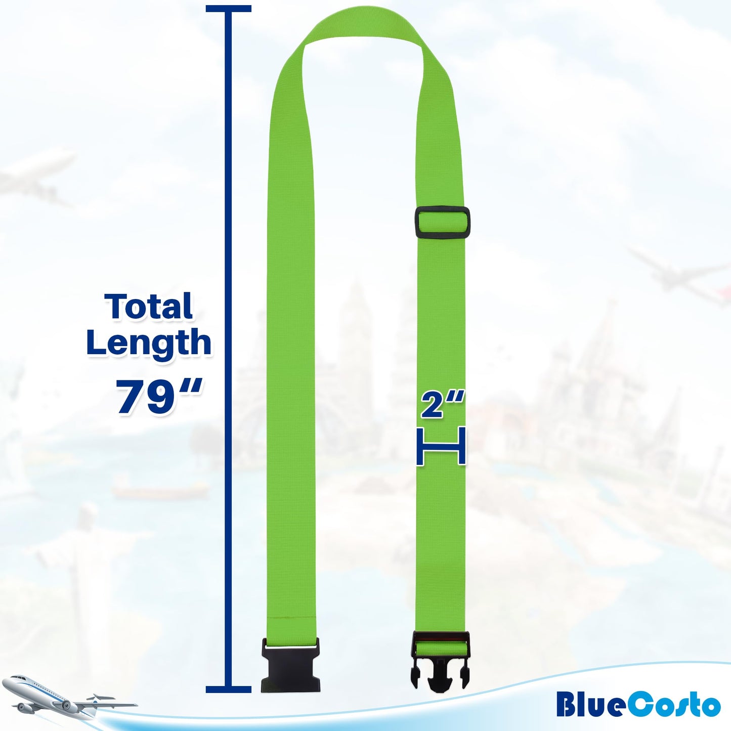 TSA Approved Luggage Straps – 4 Pack Neon Green Adjustable Nylon Suitcase Belts for Travel Bags, Briefcases & Checked Luggage (46"-78")