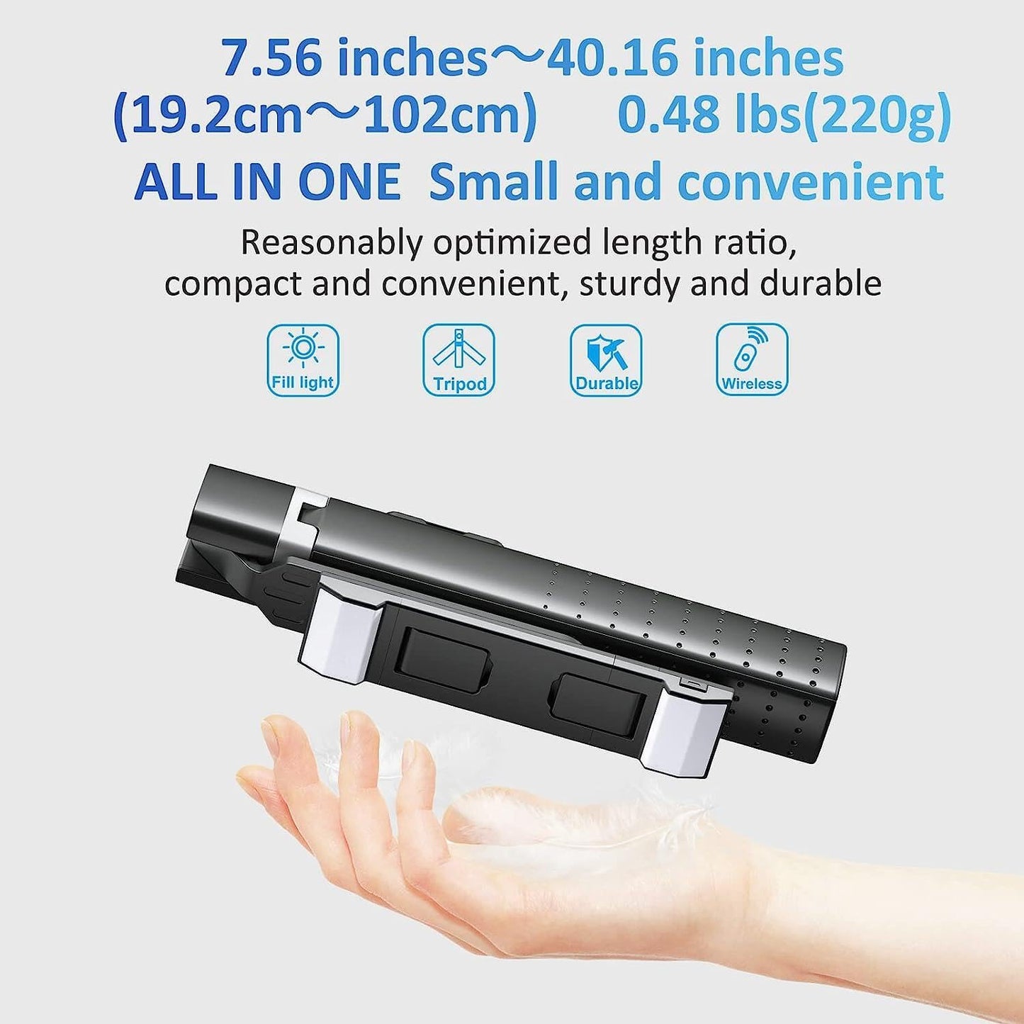 41” Selfie Stick Tripod Quadrapod with 2 Rechargeable Fill Light, Extendable Tripod with Bluetooth Remote, Stainless Steel, 3 Light Modes, 9