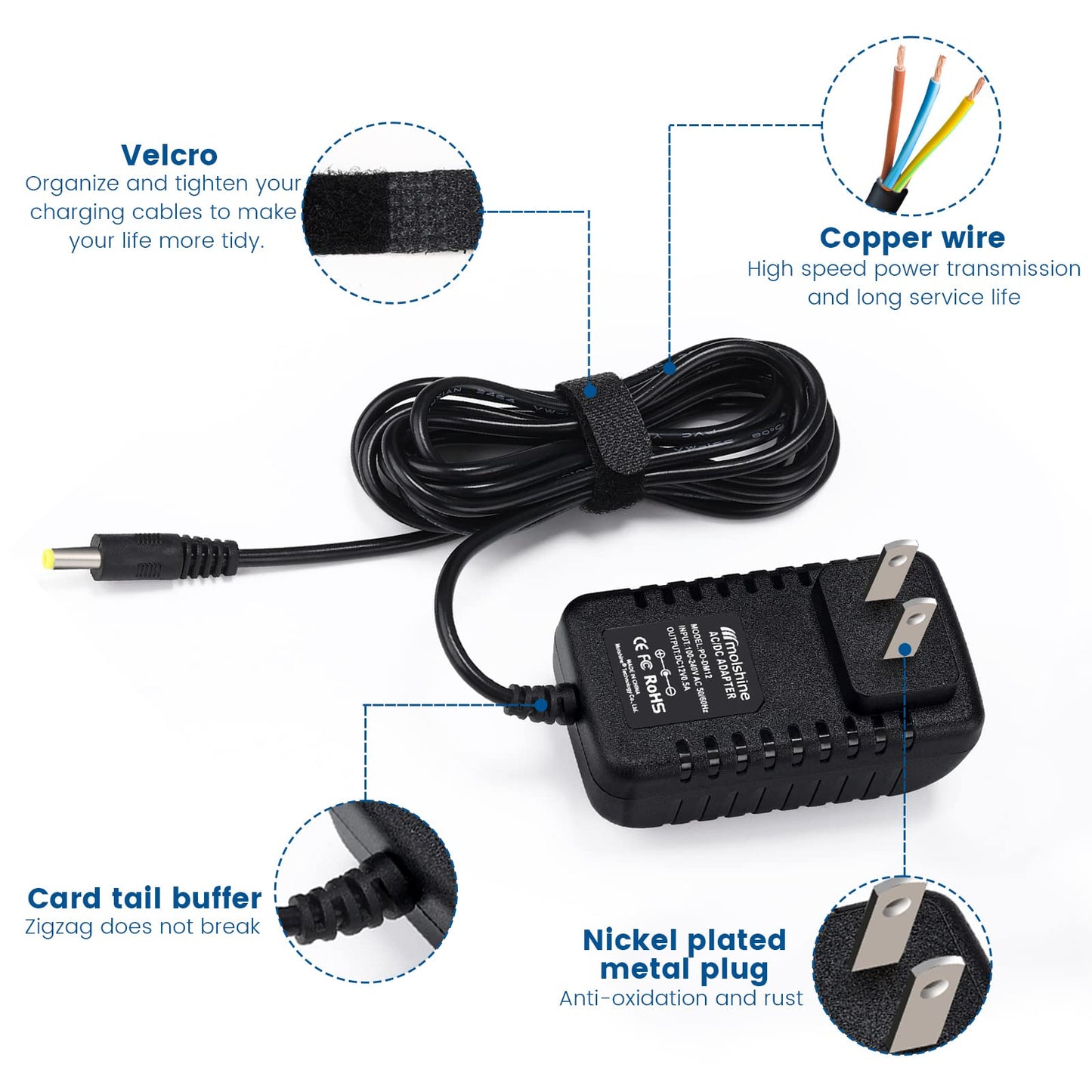 molshine (6.6ft Cable 12V AC DC Adapter Compatible DYMO 1758460 LabelManager 260P LM-260P (1754490) 280 LM-280 (1815990) 360D LM-360D (1754488) 420P…