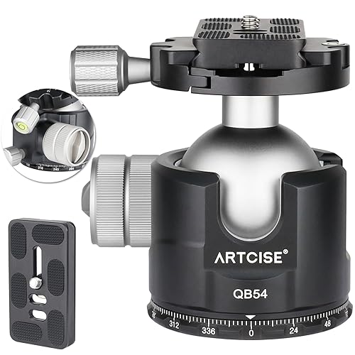 Low Profile Ball Head Unique 54mm Ball 360 Panoramic Tripod Head CNC Aluminium Alloy Metal Ball-Head Arca Swiss Quick Release Plate Max Loading