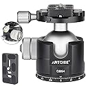 Low Profile Ball Head Unique 54mm Ball 360 Panoramic Tripod Head CNC Aluminium Alloy Metal Ball-Head Arca Swiss Quick Release Plate Max Loading