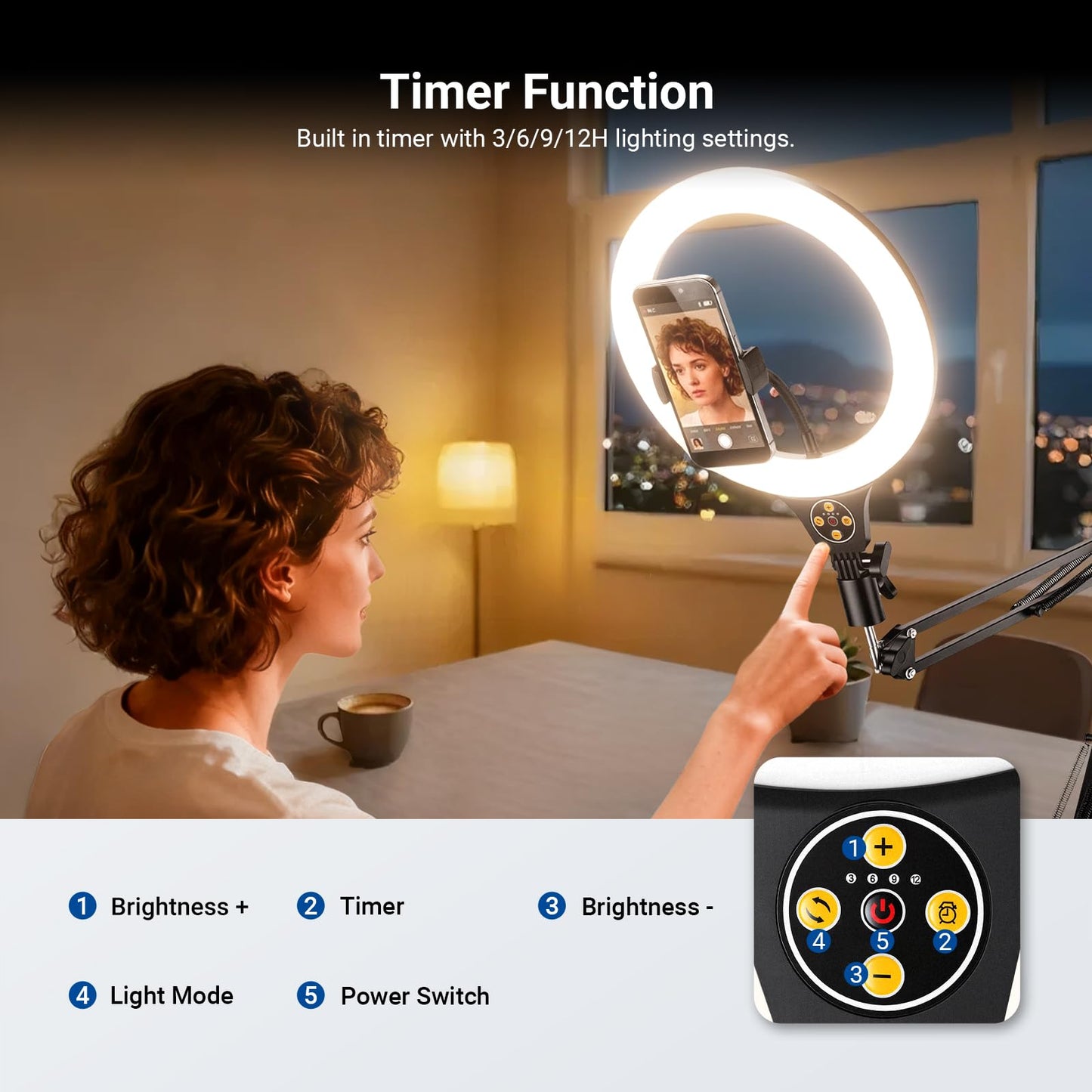 NEEWER Entry Level Version 10" 10W Ring Light with 46"-63" Stand, Overhead Phone Holder Mount Compatible with iPhone, Bi Color LED Selfie Lighting