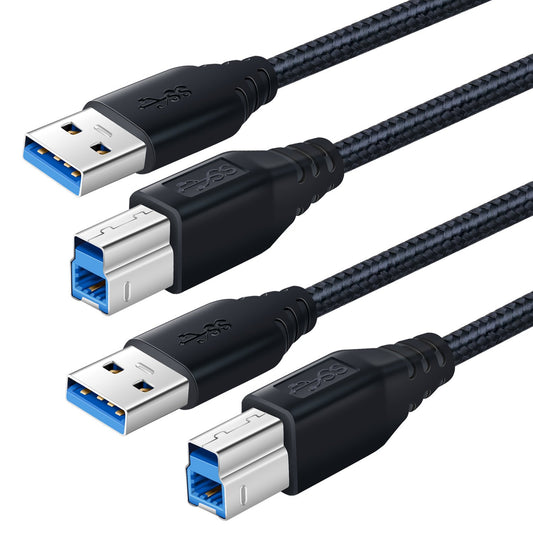 OKRAY USB 3.0 A to B Cable, 2-Pack 6FT Superspeed Type A Male to B Male Cable Nylon Braided Type-A to Type-B Cords for USB Hub/External Hard