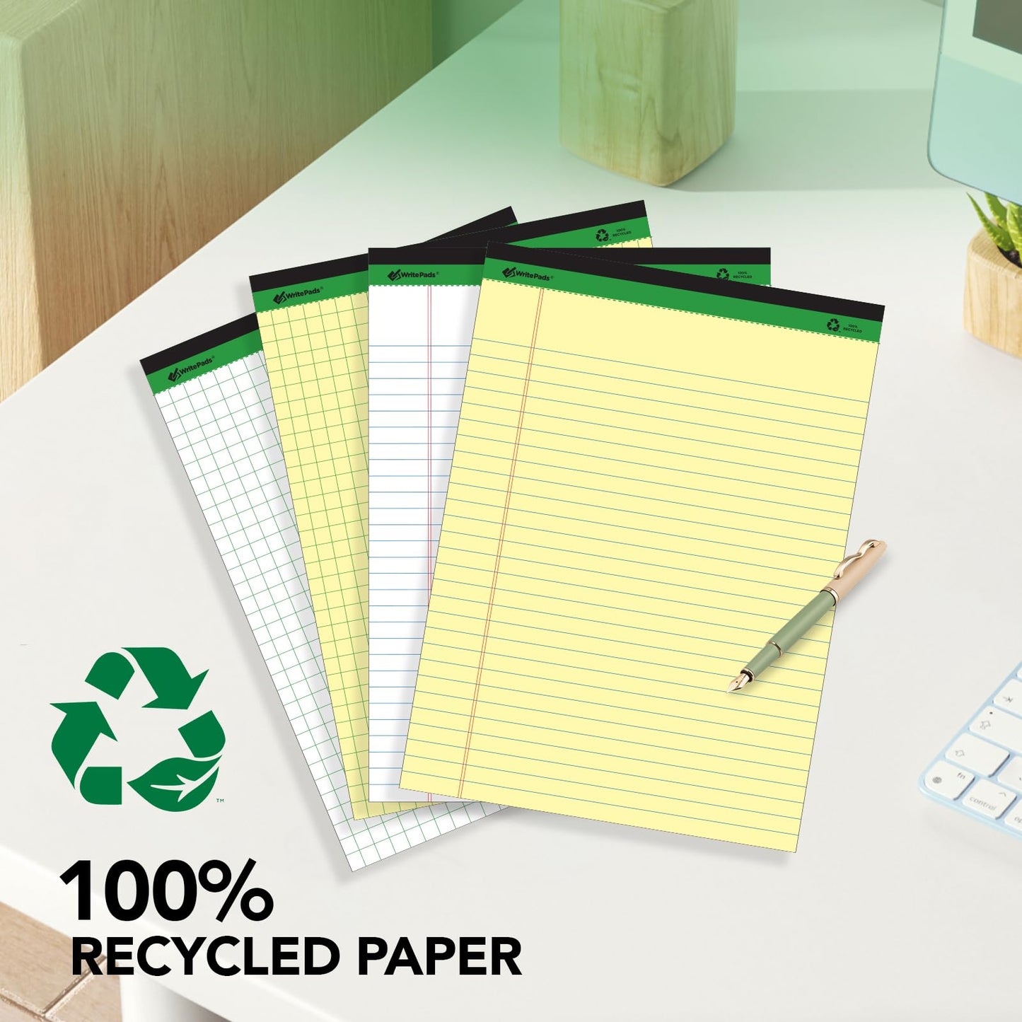 KAISA White Legal Pads Writing Pads 600 Sheets Recycled Paper, 8.5"x14" Wide Ruled Lined Paper Perforated 50 sheets Hard Back Notepads Large Legal Pad