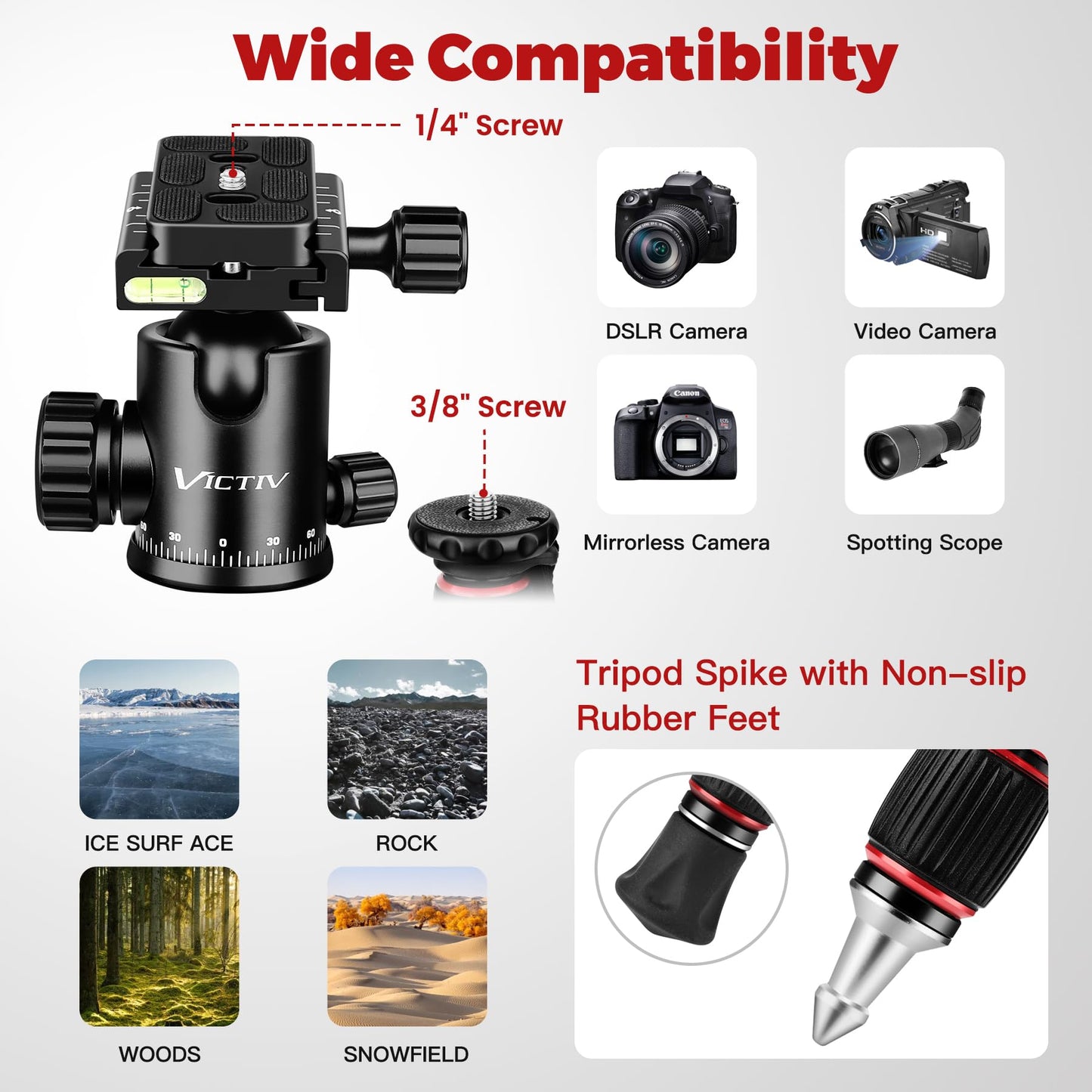 Camera Tripod, 80" Aluminum Heavy Duty Camera Tripod Stand with 360° Ball Head, Phone Holder & Carry Bag, Professional Camera Tripods & Monopods