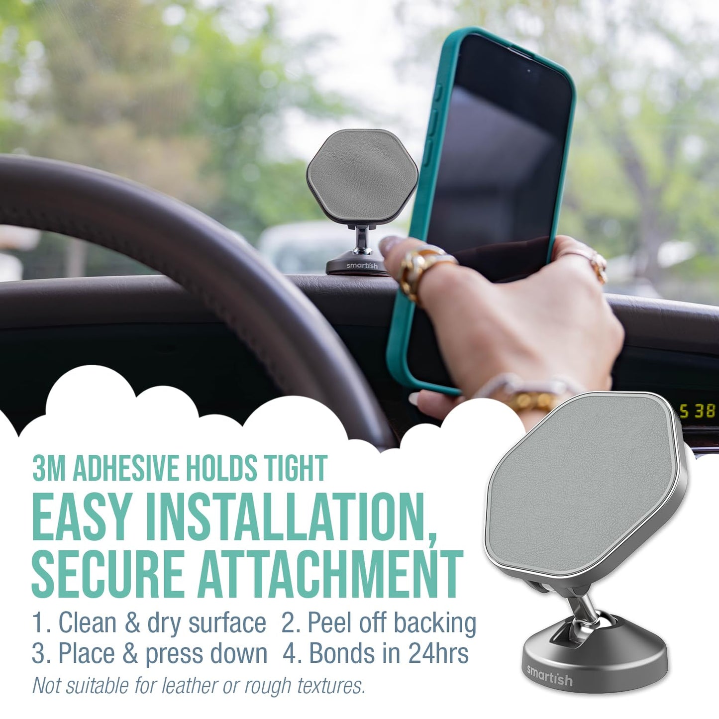 Smartish® MagSafe Mountaineer Car Mount - Compatible w/Apple iPhone 17/16/15/14/13 - Magnetic Stick on Adhesive Phone Holder - Extra Strength Magnet