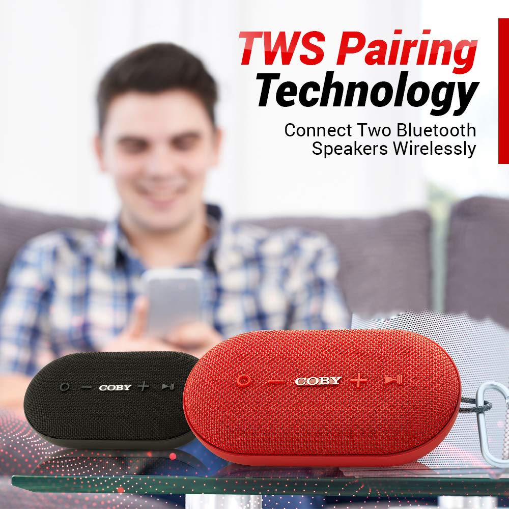Coby Portable Bluetooth Speaker | IPX-5 Waterproof Wireless 12W Speakers | Loud HD Sound Quality | Rugged Outdoor Speaker for iPhone, Smartphone