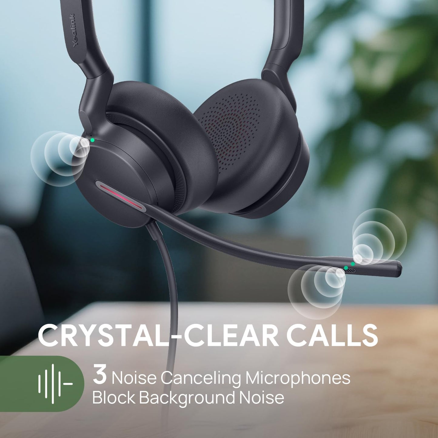 Yealink UH46 Mono USB Wired Headset with 3 Noise Cancelling Microphones for PC/Computer/Laptop, Teams Certified,Mute Call Button for Home Office