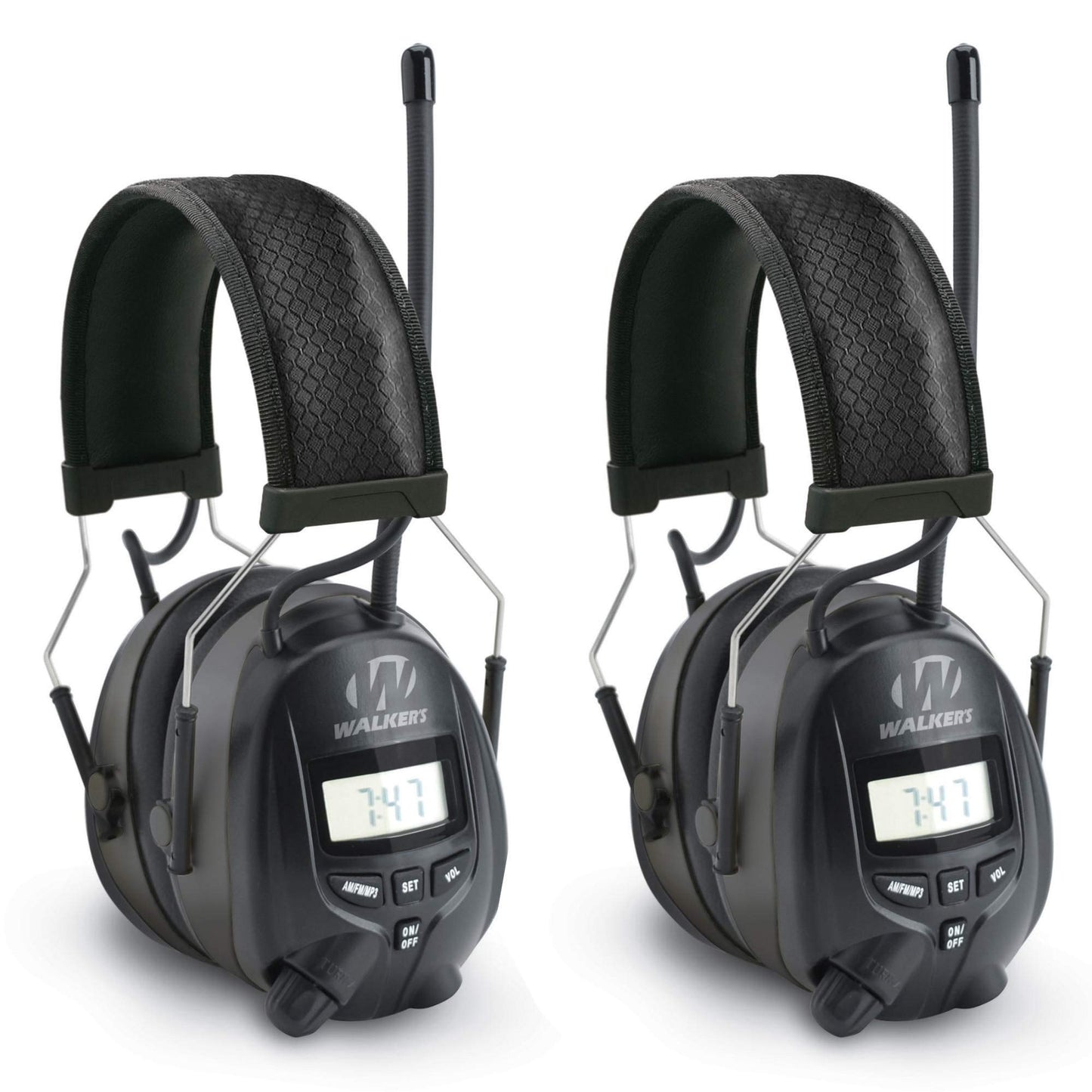 Walker's Hearing Protection Soft Padded Over Ear Earmuffs with Built in AM/FM Radio and Input Jack for MP3 or CD Player, Black (2 Pack)