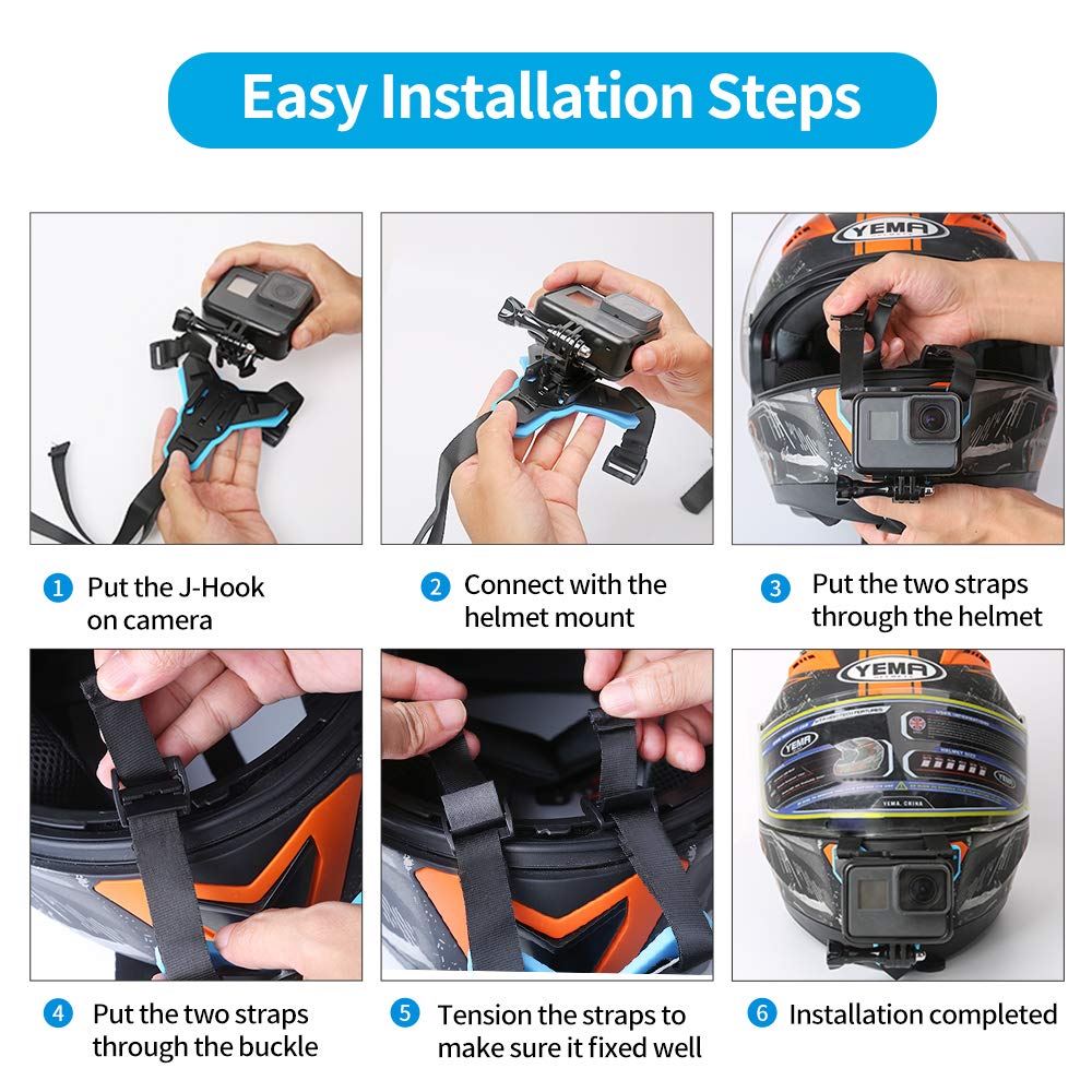 TELESIN Helmet Mount Chin Strap Clamp Attachment Motocycle Dirt Bike Holder Clip Accessories for GoPro Max Hero 12 11 10 9 8 7 6 5 Insta360 X3 GO3 Ace