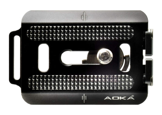 AOKA UP50 50mm Arca Compatible QR Plate w Strap Boss, Pivoting Backstop, D-Ring Screw & Safety Screws