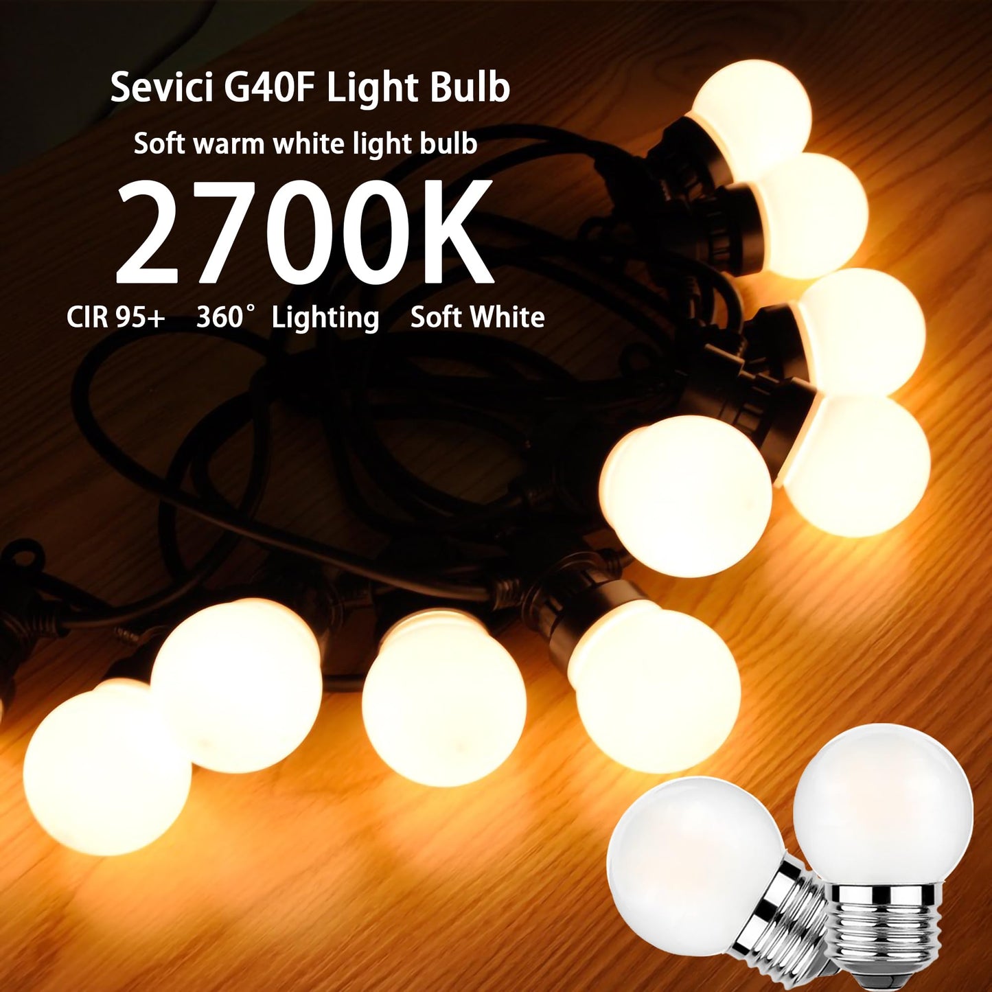 Sevici G40 Night Light Bulb 1.5W E26 4-Pack 2700K Warm Glow