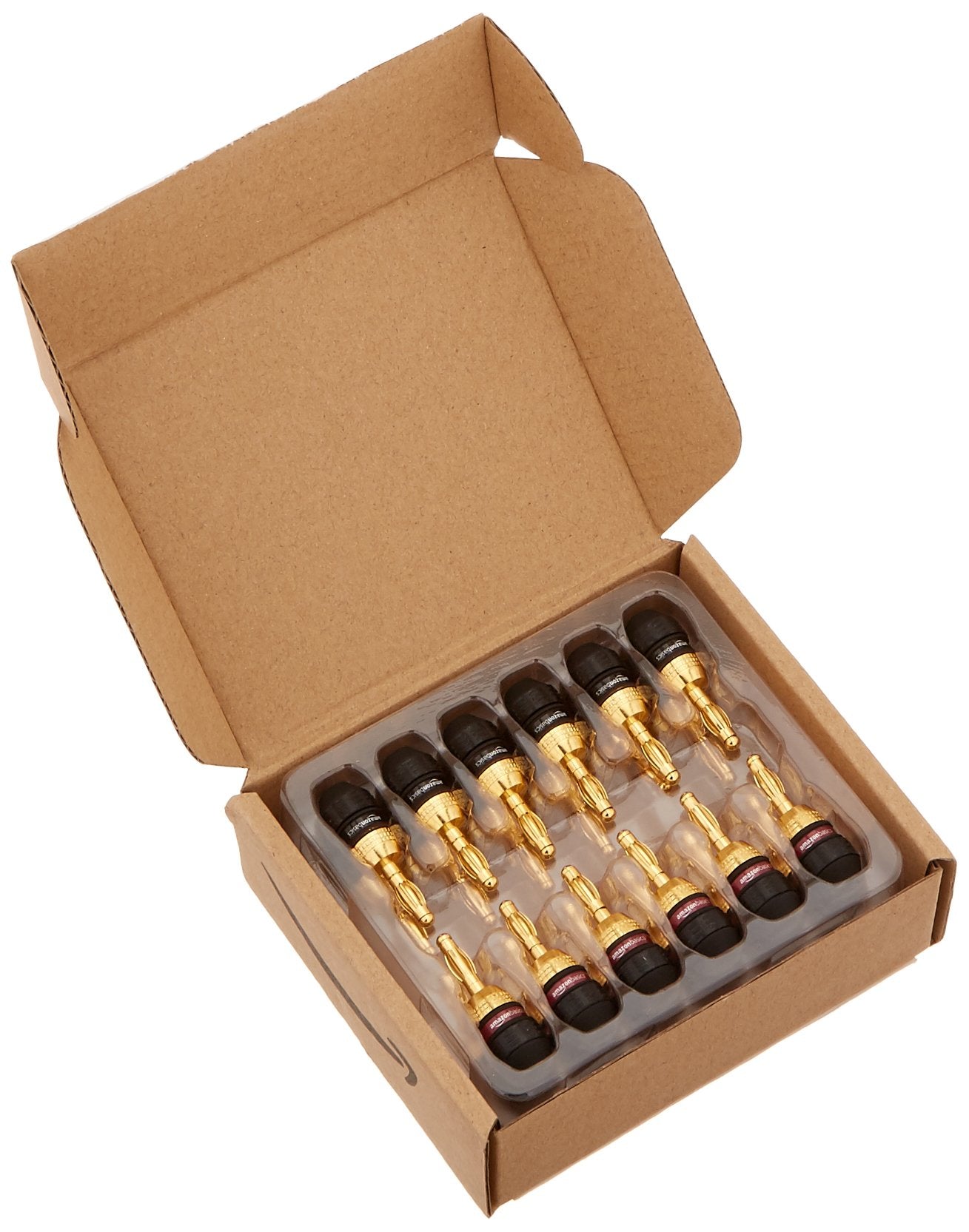 Amazon Basics Gold Plated Banana Plugs Speaker Wire Connectors, 12 Pairs (24 Count), Easy Install, 0.5" x 0.5" x 1.3", Black