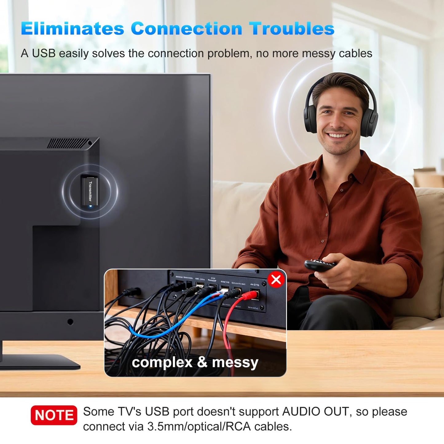 Skyaudio Wireless Headphones for TV, TV Headphones Wireless for Seniors with USB Transmitter,Over Ear TV Headphones, Plug & Play, No Audio Delay, 20+