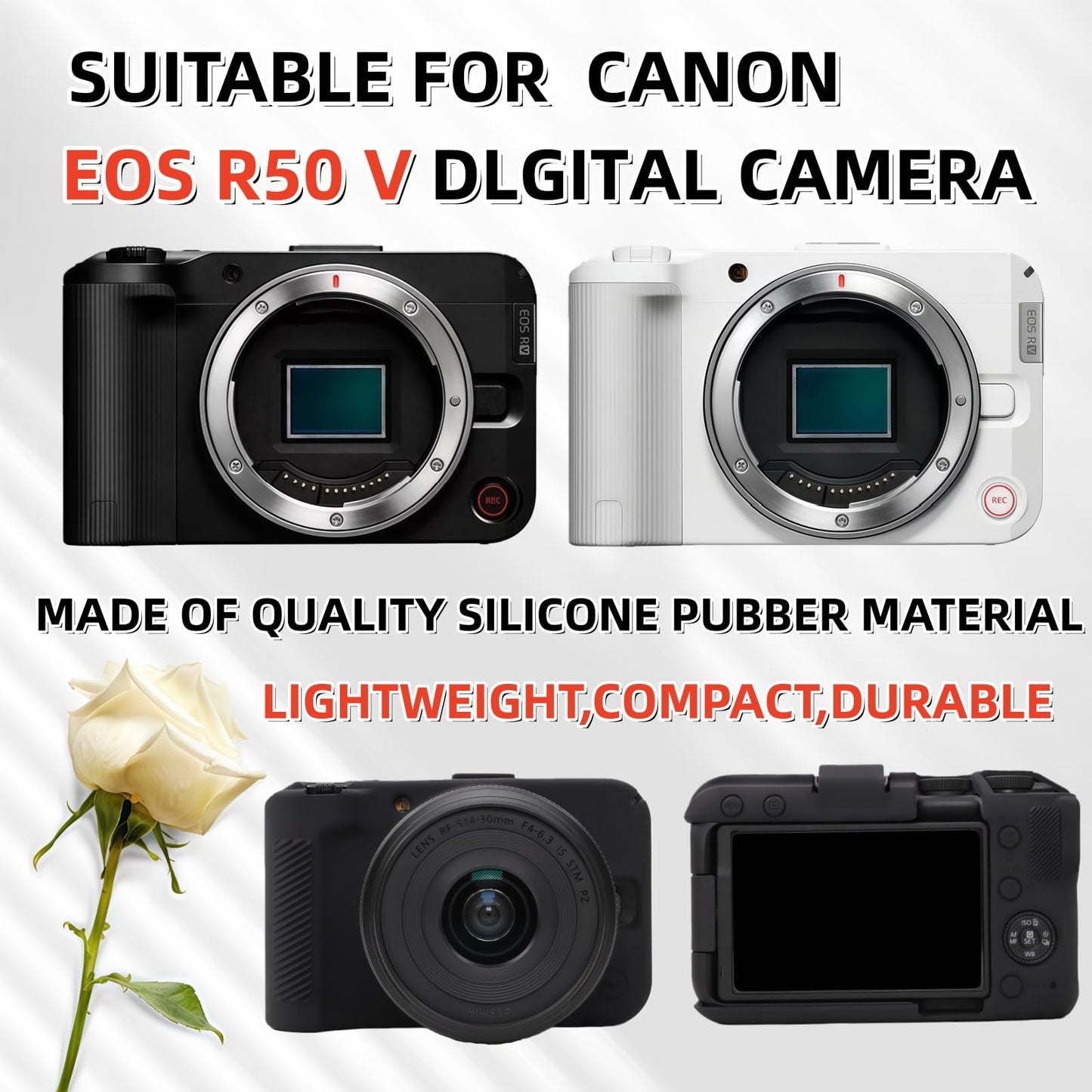 SZHSYJY EOS R50V Case,Soft Silicone Protective Cover for Canon EOS R50 V Digital Camera, Anti-Scratch Slim Fit Design with 2 Screen Protectors and 1