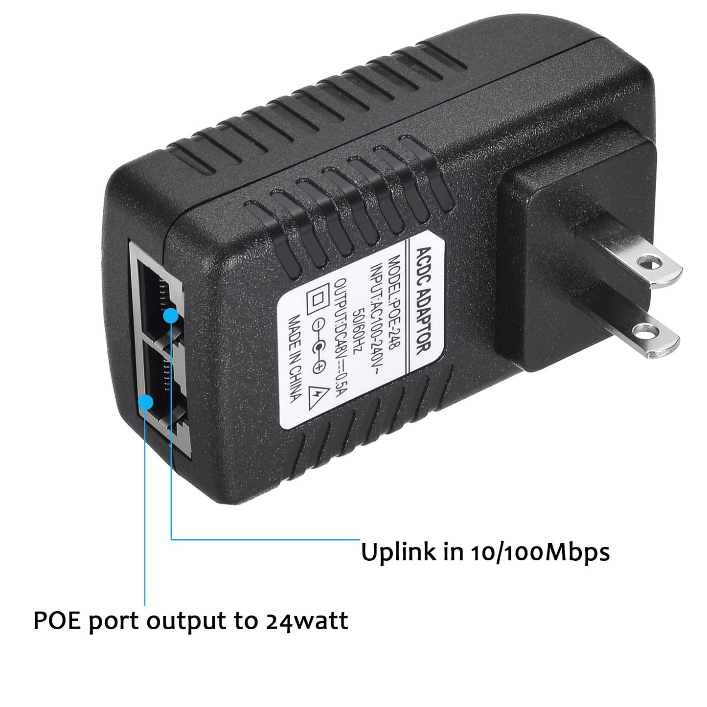Bawofu 48V 24W 0.5A PoE Power Adapter Supply Injector Ethernet with US Wall Plug, IEEE 802.3af Compliant, 10/100Mbps, for IP Voip Phones Cameras PoE