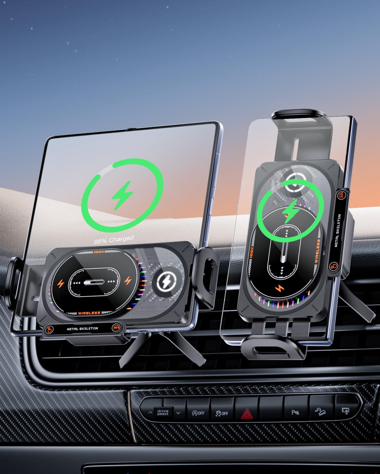 xuenair 15W Fast Charging Wireless Car Charger Mount, Z Fold 7 Car Mount with LED Light Auto Sensor, Car Phone Holder Wireless Charger for Samsung