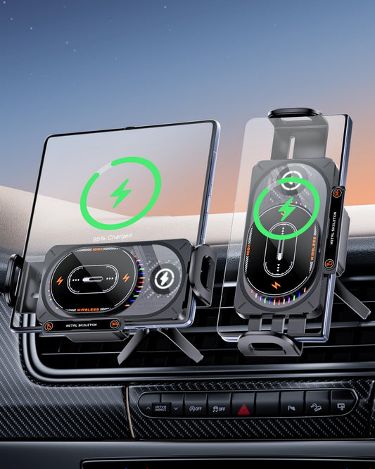 xuenair 15W Fast Charging Wireless Car Charger Mount, Z Fold 7 Car Mount with LED Light Auto Sensor, Car Phone Holder Wireless Charger for Samsung