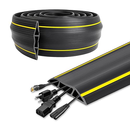 20 Ft Heavy Duty Floor Cord Cover Cable Protector, 3 Channels Protect Cords and Prevent a Trip Hazard- Conceal Wires at Home, Office, Warehouse