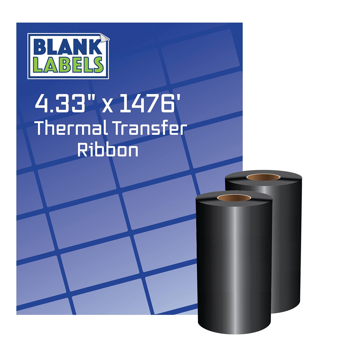 4.33" x 1476' (110mm x 450m) Thermal Transfer Ribbon Blank Labels Brand. Premium Wax for Zebra or Datamax Industrial Printers (6 Rolls)
