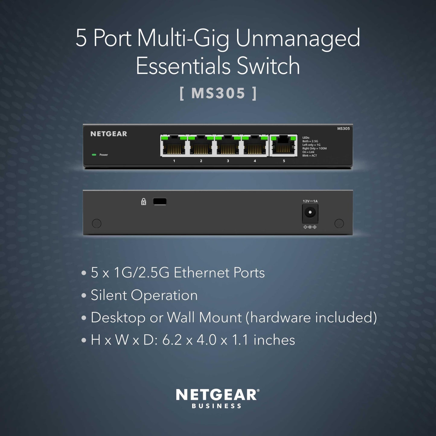 NETGEAR 5-Port 2.5G Multi-Gigabit Ethernet Unmanaged Network Switch (MS305) - with 5 x 2.5Gbps Ports, Desktop or Wall Mount, Metal Case