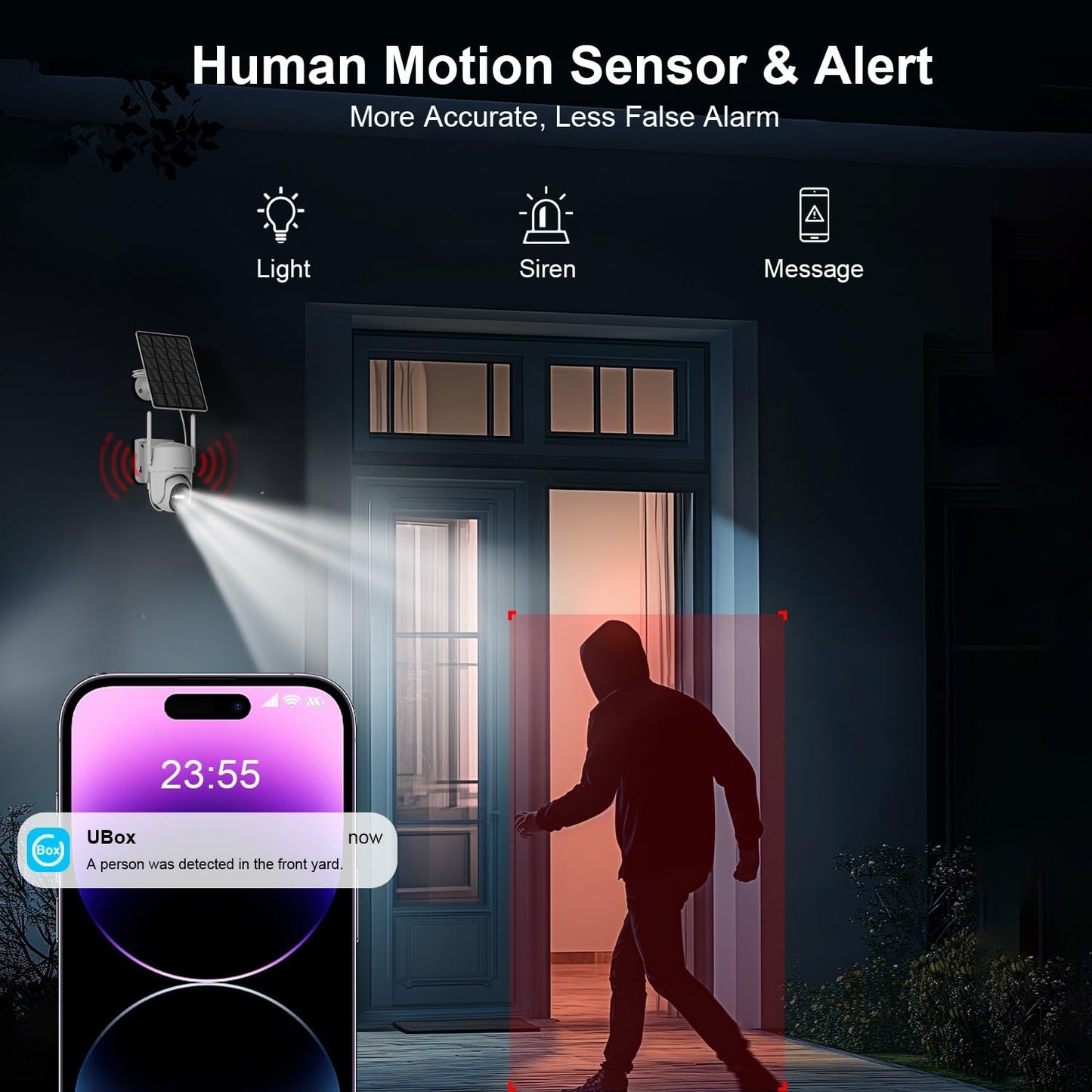 HOSAFE.COM Home Security Cameras Wireless Outdoor, Outdoor Camera Wireless WiFi, 360 Camera Solar Powered, PTZ, PIR Sensor, 2K HD Color Night Vision