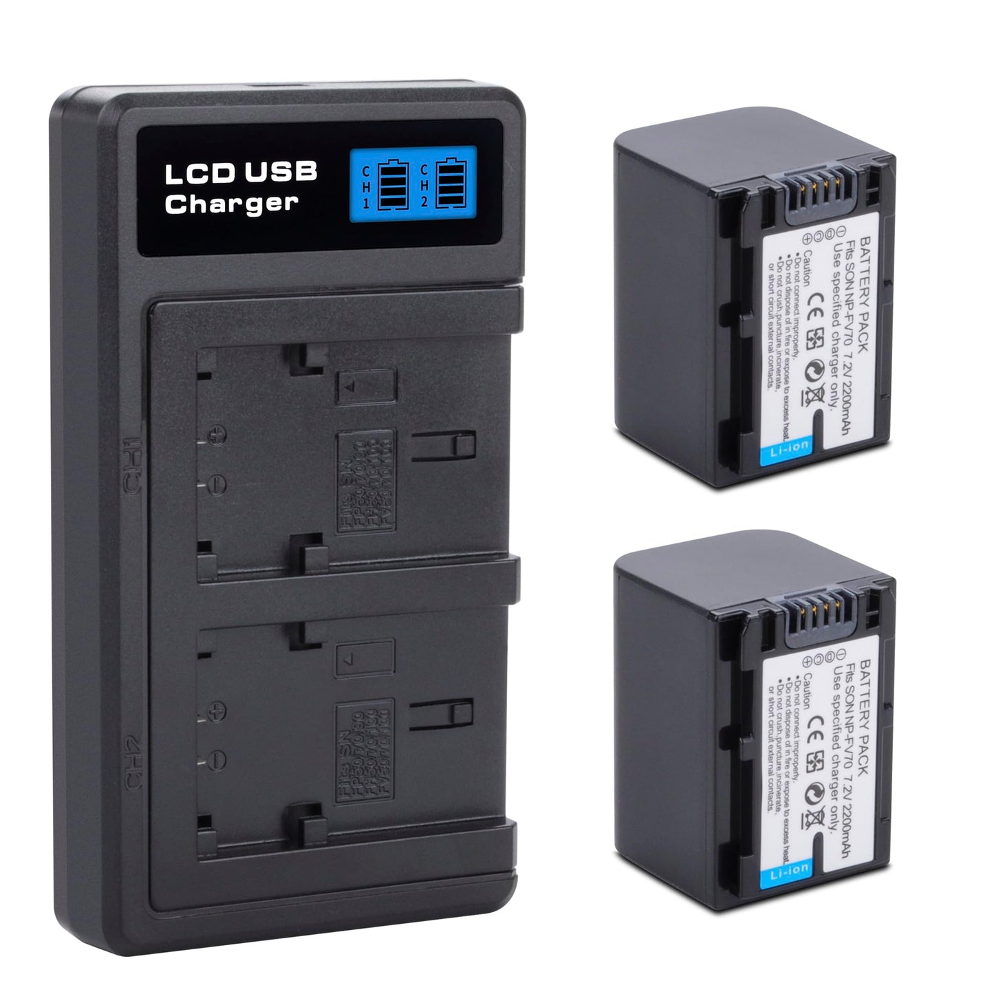 DFTIM 2 Pack NP-FV70 2200mah Battery Compatible for Sony FDR-AX53 FDR-AX700 HDR-CX455/B HDR-CX675/B HDR-CX900 HDR-PJ340 HDR-PJ540 HDR-PJ670/B
