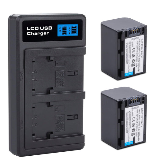 DFTIM 2 Pack NP-FV70 2200mah Battery Compatible for Sony FDR-AX53 FDR-AX700 HDR-CX455/B HDR-CX675/B HDR-CX900 HDR-PJ340 HDR-PJ540 HDR-PJ670/B