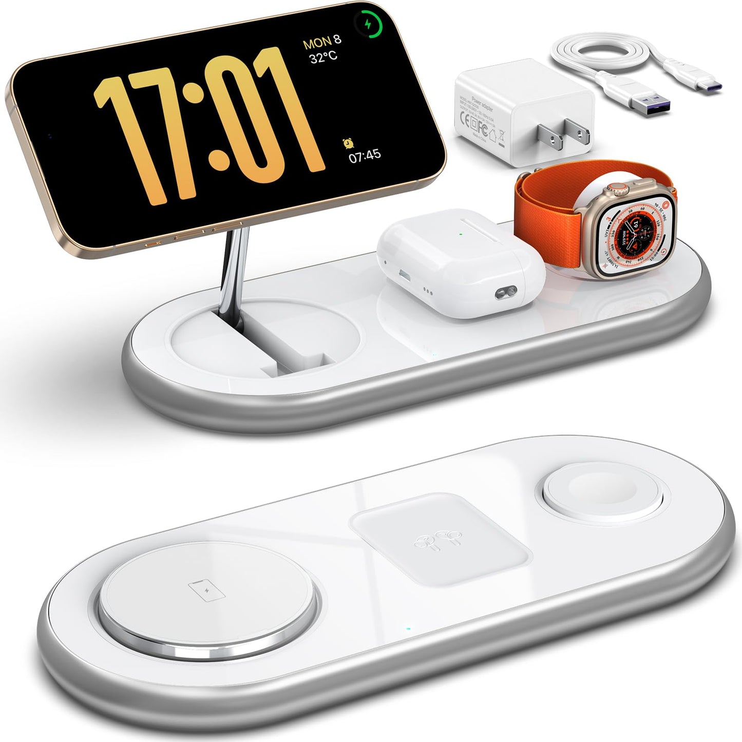 3 in 1 Charging Station for Apple - Faster Mag-Safe Charger Stand for iPhone - Magnetic Wireless Charger Station for iPhone 17/16/15/14/13/12 Series