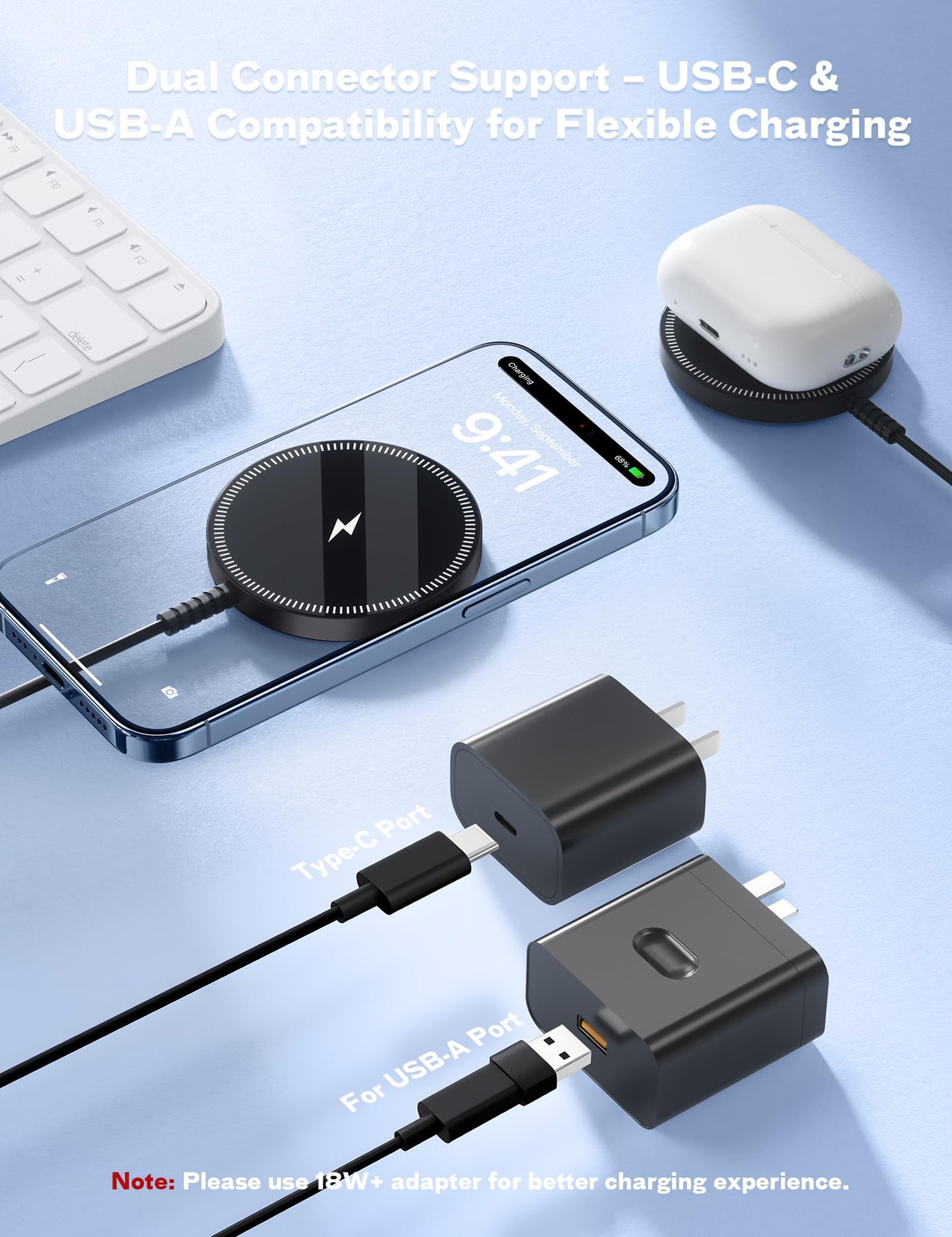 Magnetic Wireless Charger Fast Charge Strong Magnet Charging Pad for iPhone 17/16/15/14/13/12 - Series&AirPods Pro 4-2, Daul Ports, Case-Friendly