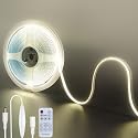 Clearhill 12V DC COB LED Strip Lights with Remote Dimmable Switch (No Power Supply),16.4FT/5M,Natural White 4000K,320LEDs/M,8mm Width,Not Waterproof