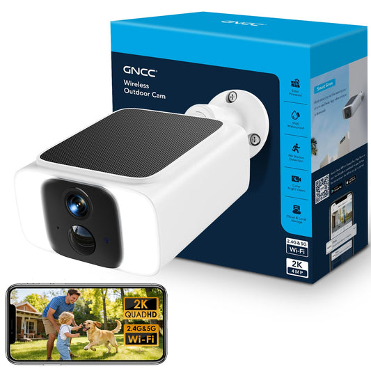 GNCC Solar Security Camera Outdoor, 2.4 & 5GHz WiFi Outdoor Security Camera 4MP Solar Powered WiFi Camera with Color Night Vision, Spotlight, PIR