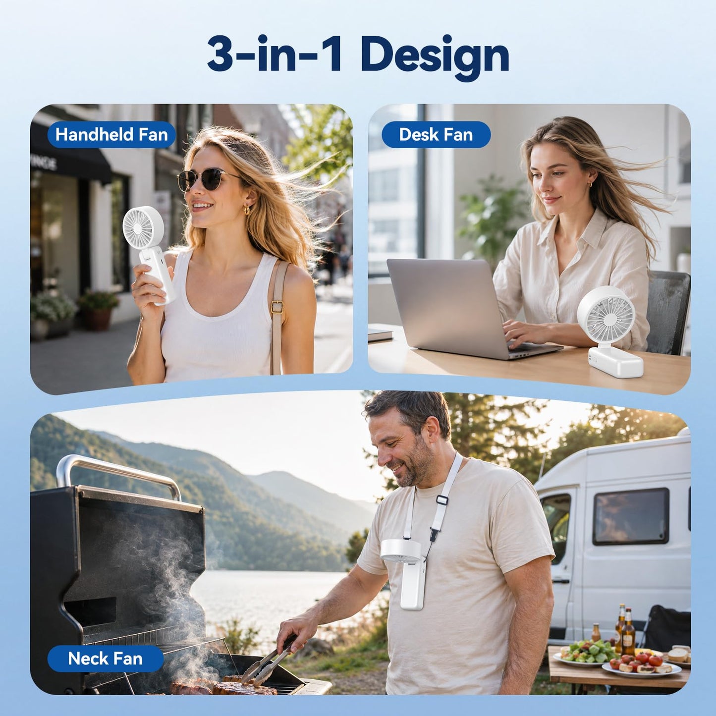 Handheld Fan, 5 Speed & 14H Cooling Time Portable Fan, 6000mAh USB Rechargeable Mini Fan with LED Display, Powerful but Quiet, Foldable Desk Fan