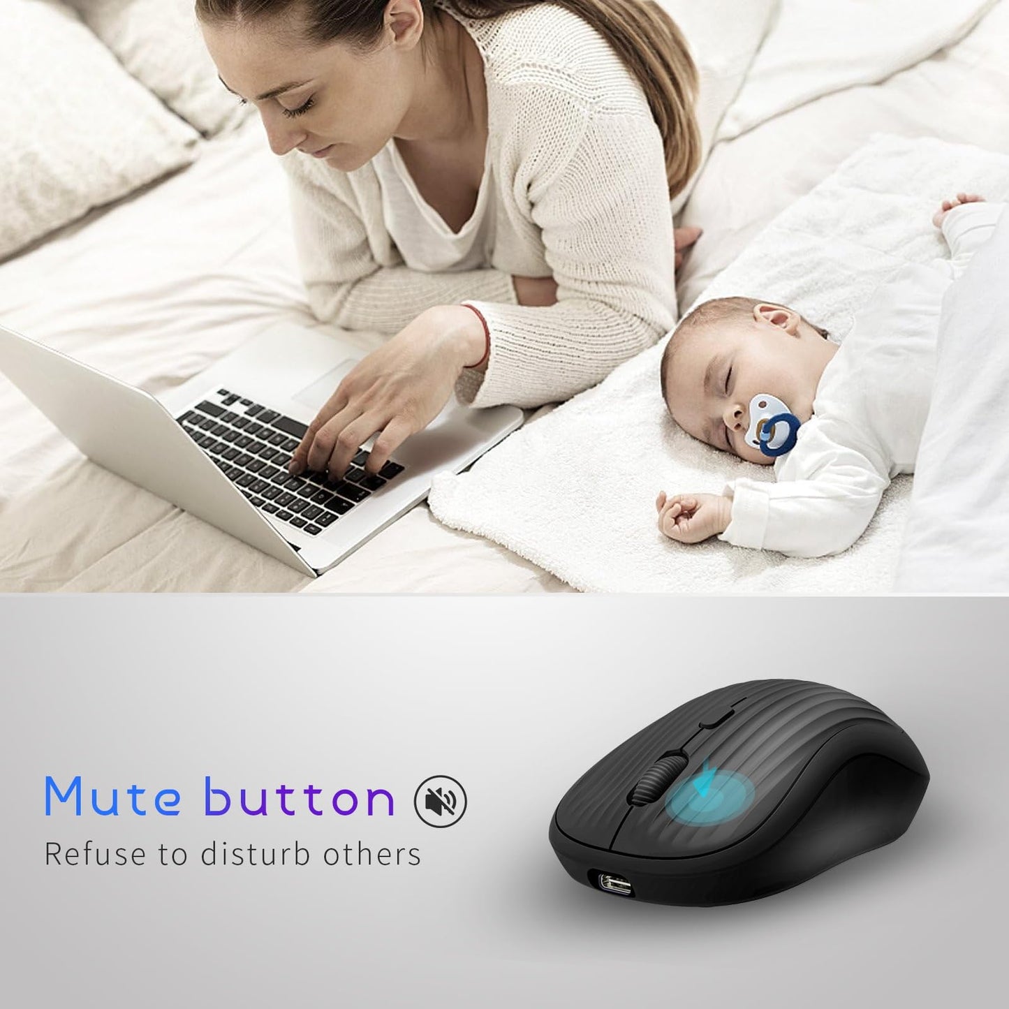 ONE-UP Wireless Mouse, 2.4G + BT, Rechargeable Battery, 4-Key, DPI: 800/1200/1600, Silent, Type-C, USB Nano Receiver, Ergonomic, Portable, for Laptop