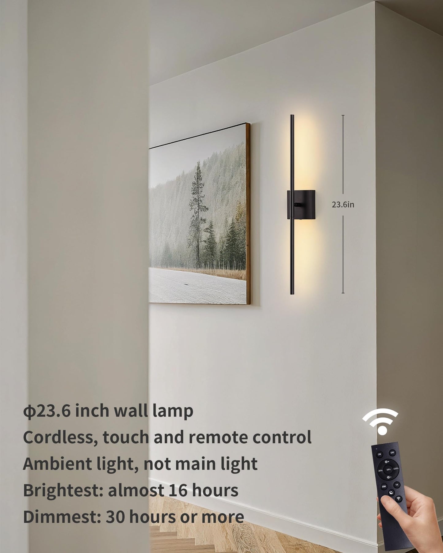 KDG Cordless Wall Sconces Set of 2, Wireless 5200mAh Rechargeable Battery Operated LED Wall Lamps with Remote, 360° Rotate Lightings for Wall