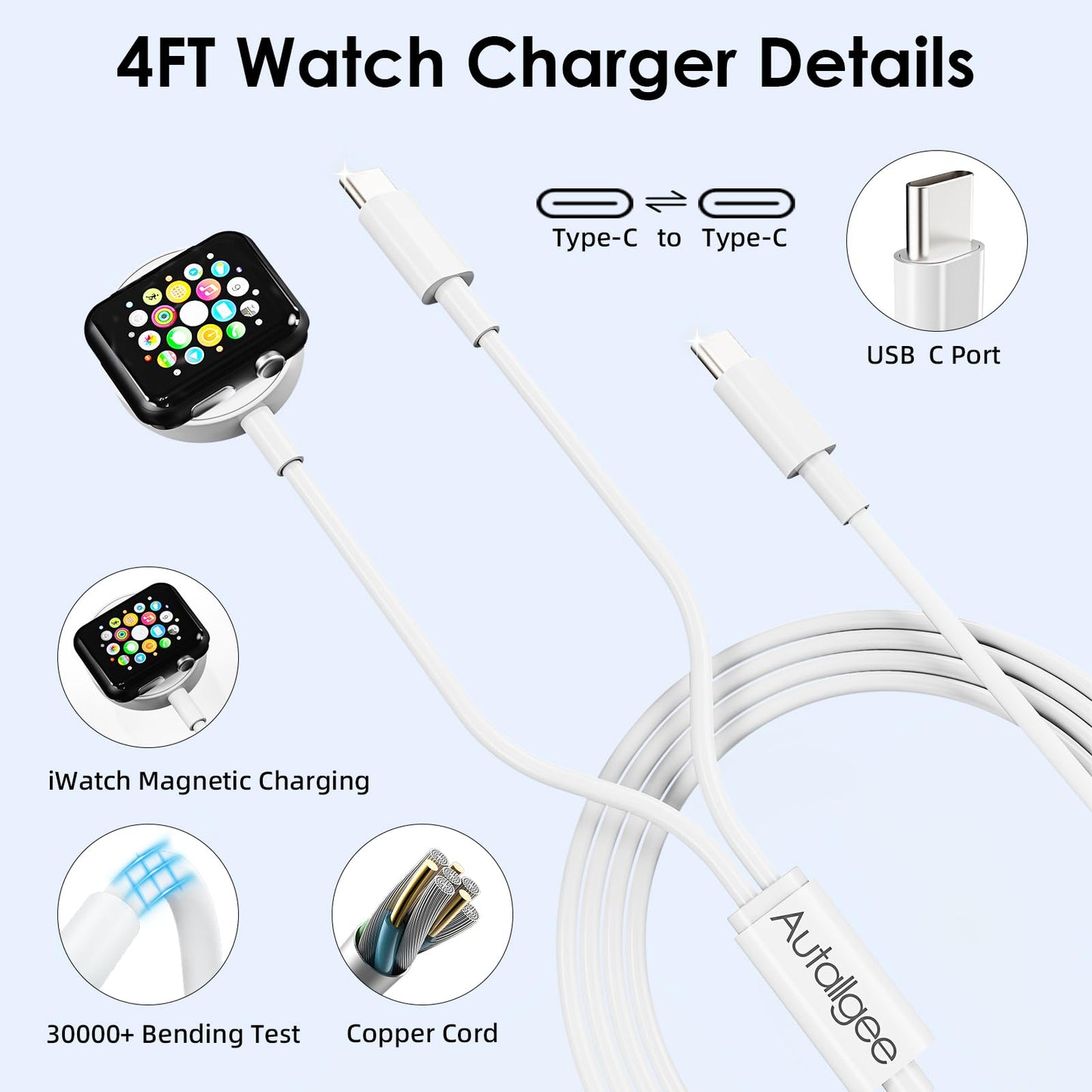 Upgraded [MFi Certified] 2 in 1 Fast Charging Cable for iPhone17 16 15 Charger,Travel for Apple Watch Charger USB C Cable Cord with 20W Wall Charger