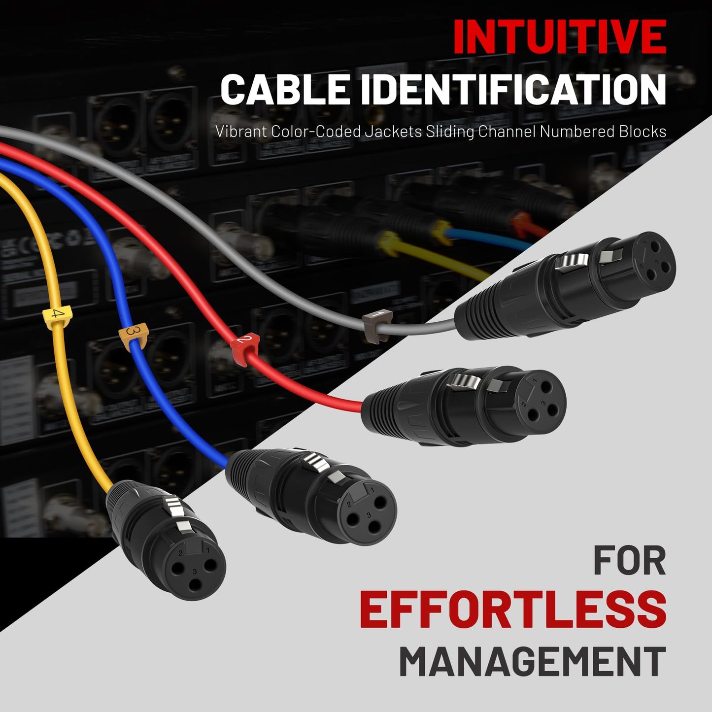 Phenyx Pro 4-Channel XLR Cable, 3 Ft Snake Cable, Balanced Microphone Cord, XLR Splitter, Color-Coded, 4-in-1 Design, 3-PIN Male to Female Patch Wire