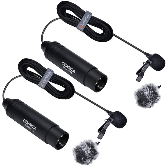 COMICA CVM-V02C XLR 48V Phantom Power Cardioid Lavalier Microphone,with Lapel Clip and Wind Muff,Lapel Mic for Camera Canon Sony Panasonic Camcorders