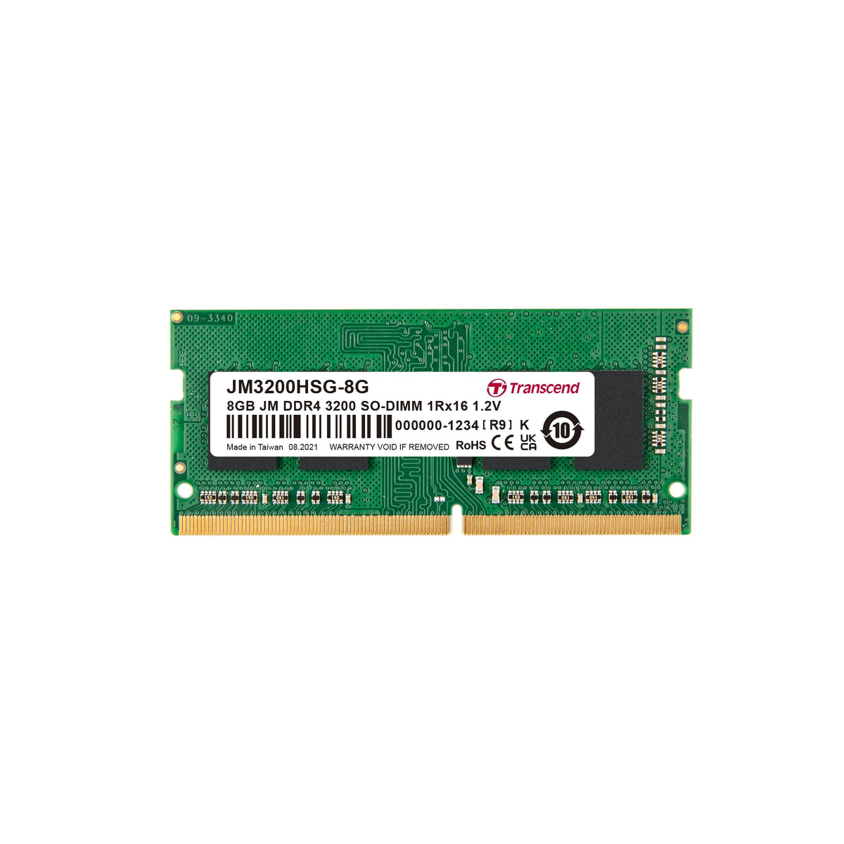 Transcend 8GB DDR4 3200MHz SO-DIMM 1Rx16 1.2V, RAM, PC4-25600, CL22, Notebook/Laptop Computer Memory - JM3200HSG-8G