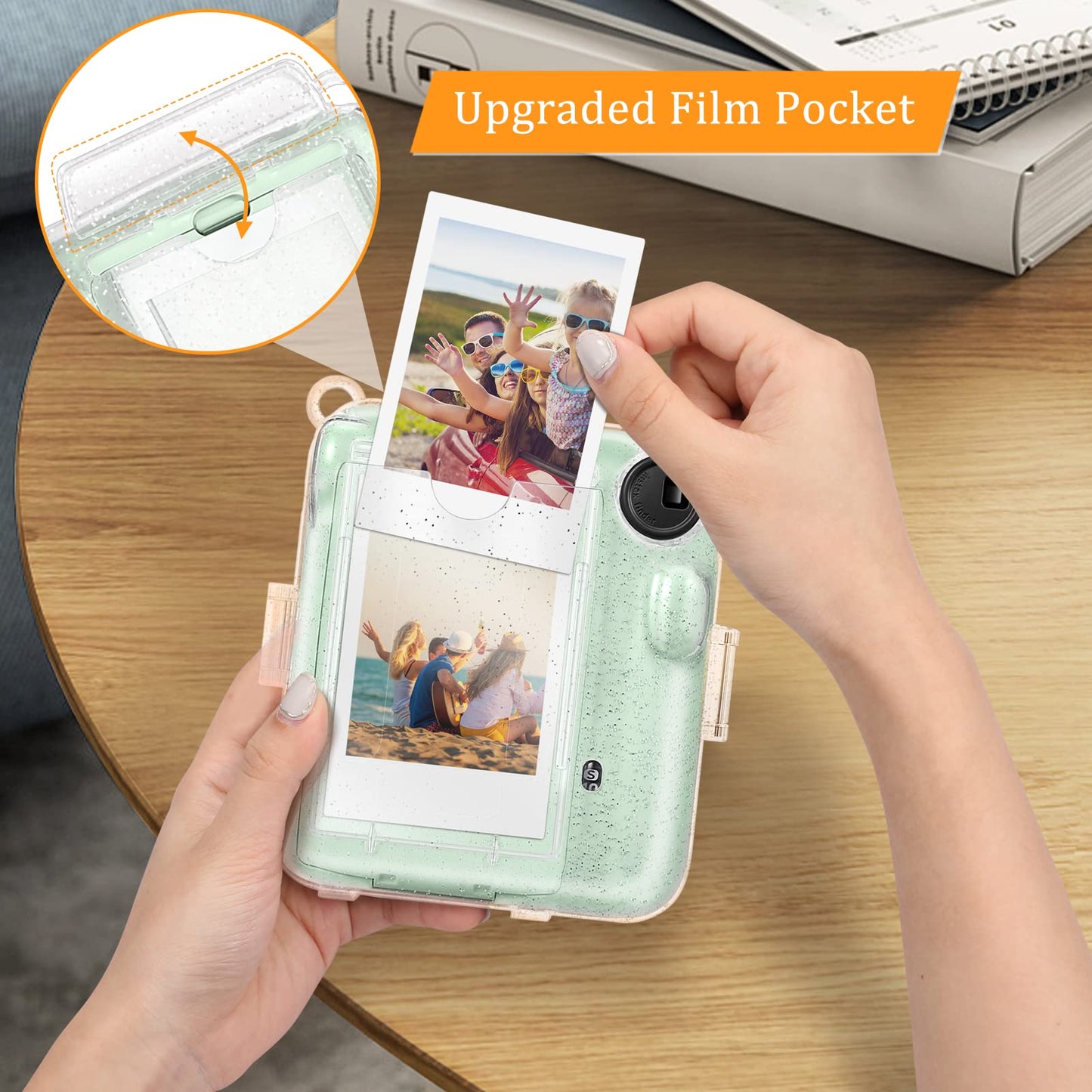 Fintie Protective Clear Case for Fujifilm Instax Mini 12 Instant Camera - Crystal Hard Shell Cover with Upgraded Film Pocket for Storing Photos