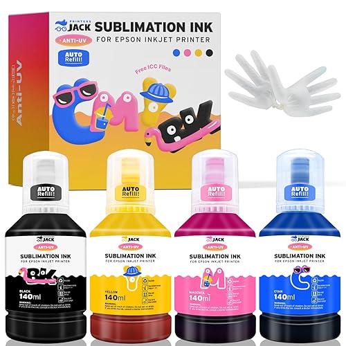 Printers Jack Sublimation Ink Refill 140ml x 4 for Supertank Printers ET-2720 ET-2760 ET-2750 ET-4700 ET-3760 560ml/Anti-UV/Upgrade Version/ICC Free