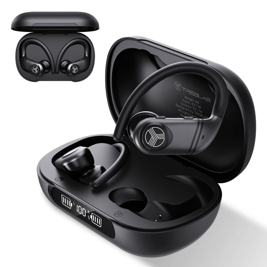 TREBLAB X4 Wireless Earbuds with Earhooks - 253H Battery, ENC Mic, Bluetooth 5.4, USB-C Charging Case, IPX5 Waterproof, Noise Isolating, for Calls…