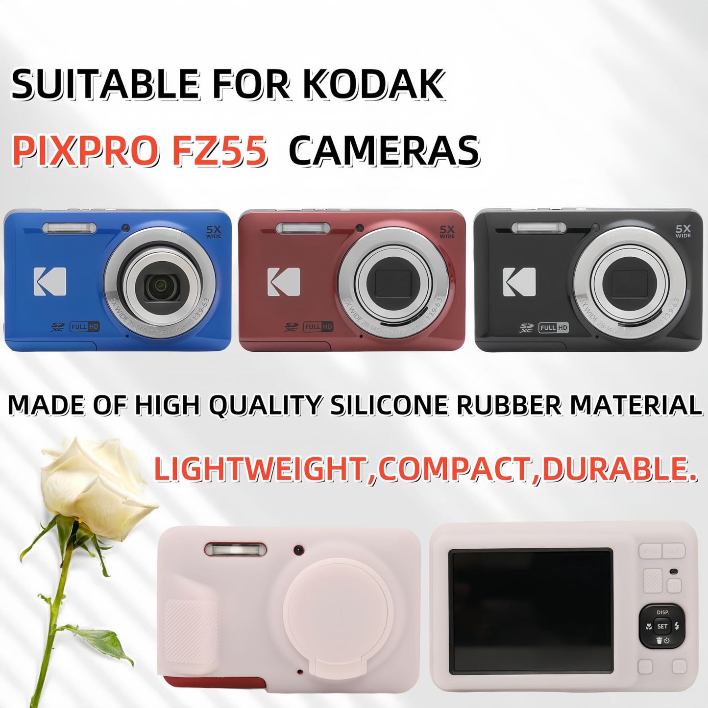 SZHSYJY Case for Kodak PIXPRO FZ55,FZ55 accessories,Soft Silicone Protective Case Removable Lens Cover,Comes with 2 Screen Protectors and 1 Wrist