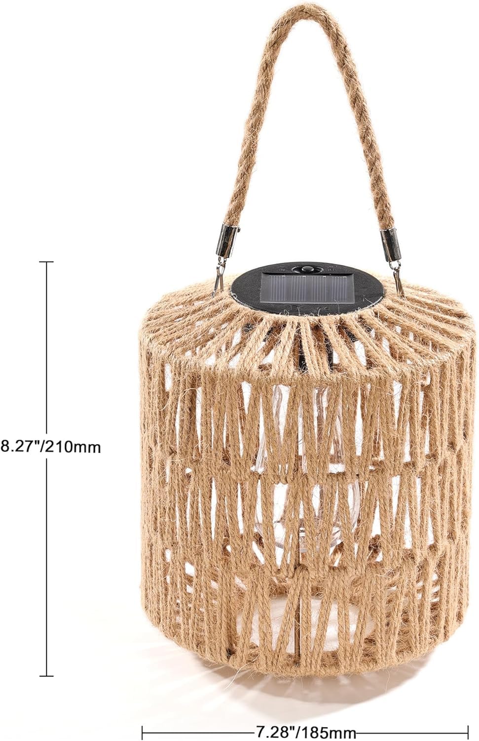 Cooo Large Solar Rope Lantern Outdoor Hanging - Handwoven Jute Rope Lantern with Warm Edison Bulb, IP65 Waterproof Solar Powered Garden Light