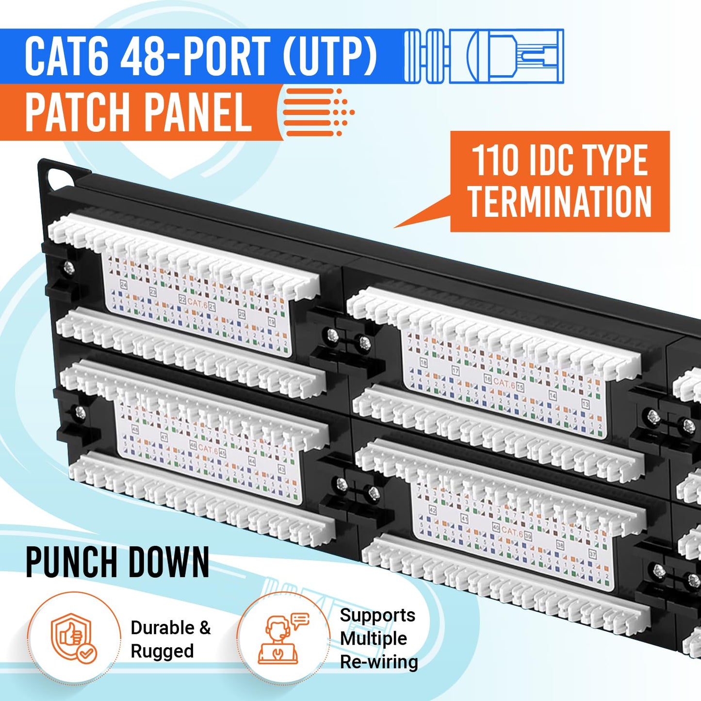MONK CABLES | CAT6 Patch Panel | Puchdown | 48 Port