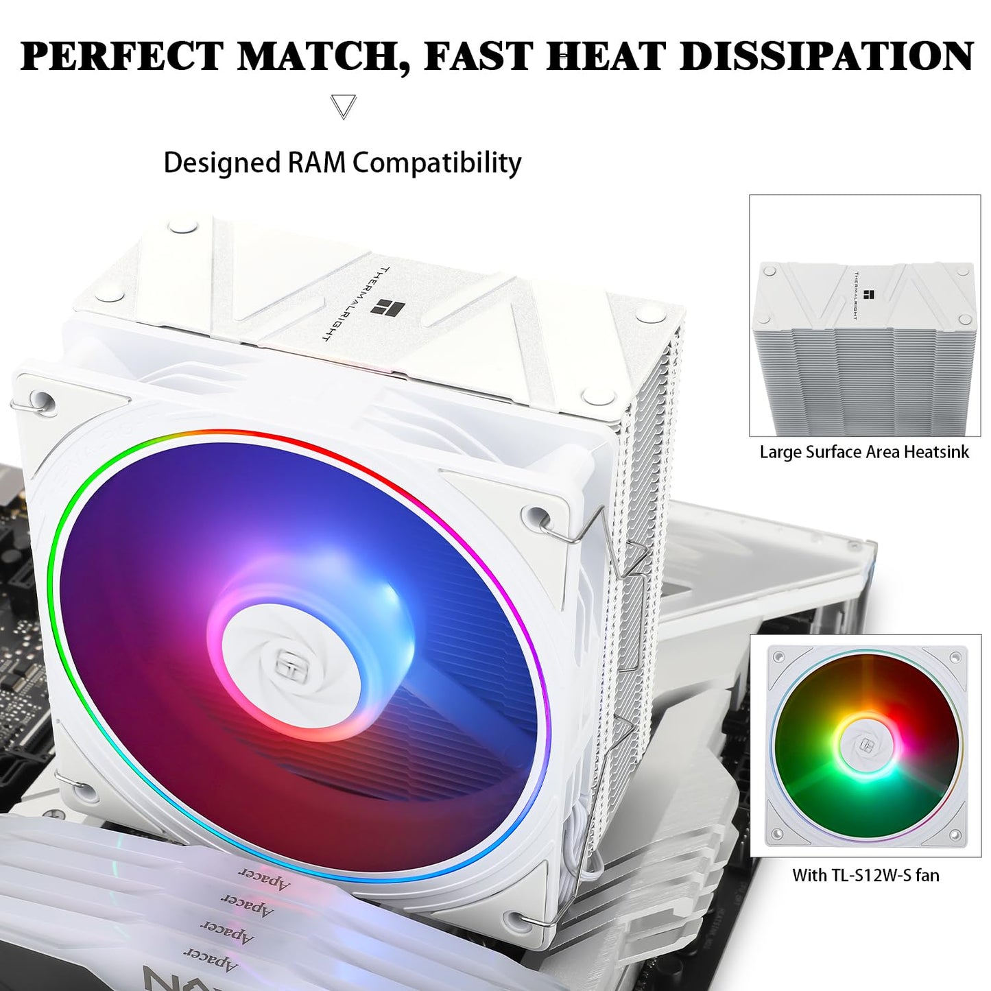Thermalright Assassin Spirit 120 EVO White ARGB CPU Cooler, 120mm PWM Quiet ARGB Fan CPU Air Cooler, AGHP 4th Technology, Support Intel