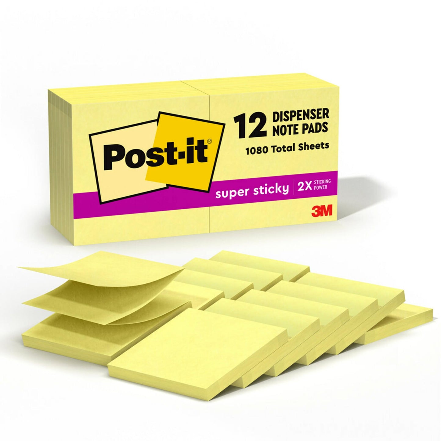 Post-it Super Sticky Dispenser Pop-up Notes, 12 Sticky Note Pads, 3 x 3 in., 2X the Sticking Power, Back to School Supplies for Students, Memo Pads