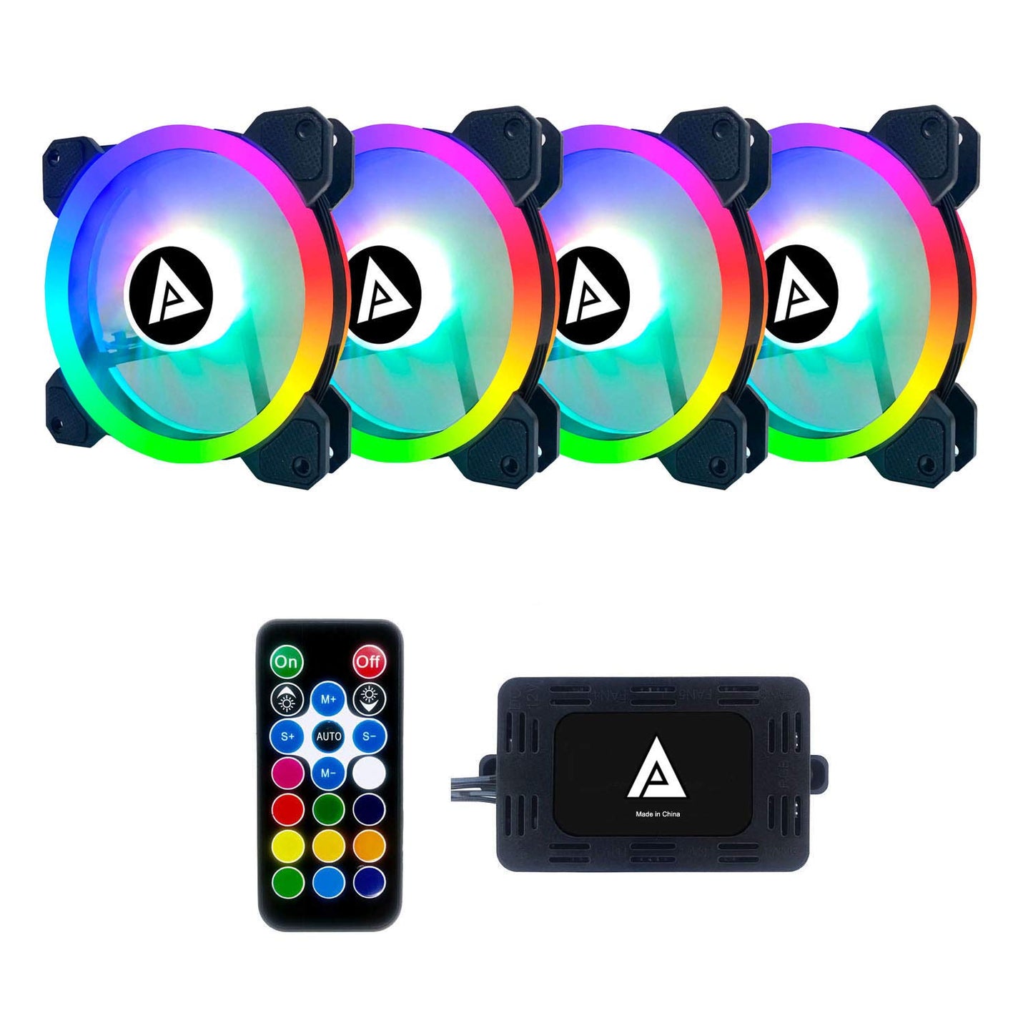 Apevia TL4-RGB Twilight 120mm Silent Dual-Ring RGB Color Changing LED Fan for Gaming with Remote Control, 28x LEDs & 8X Anti-Vibration Rubber Pads